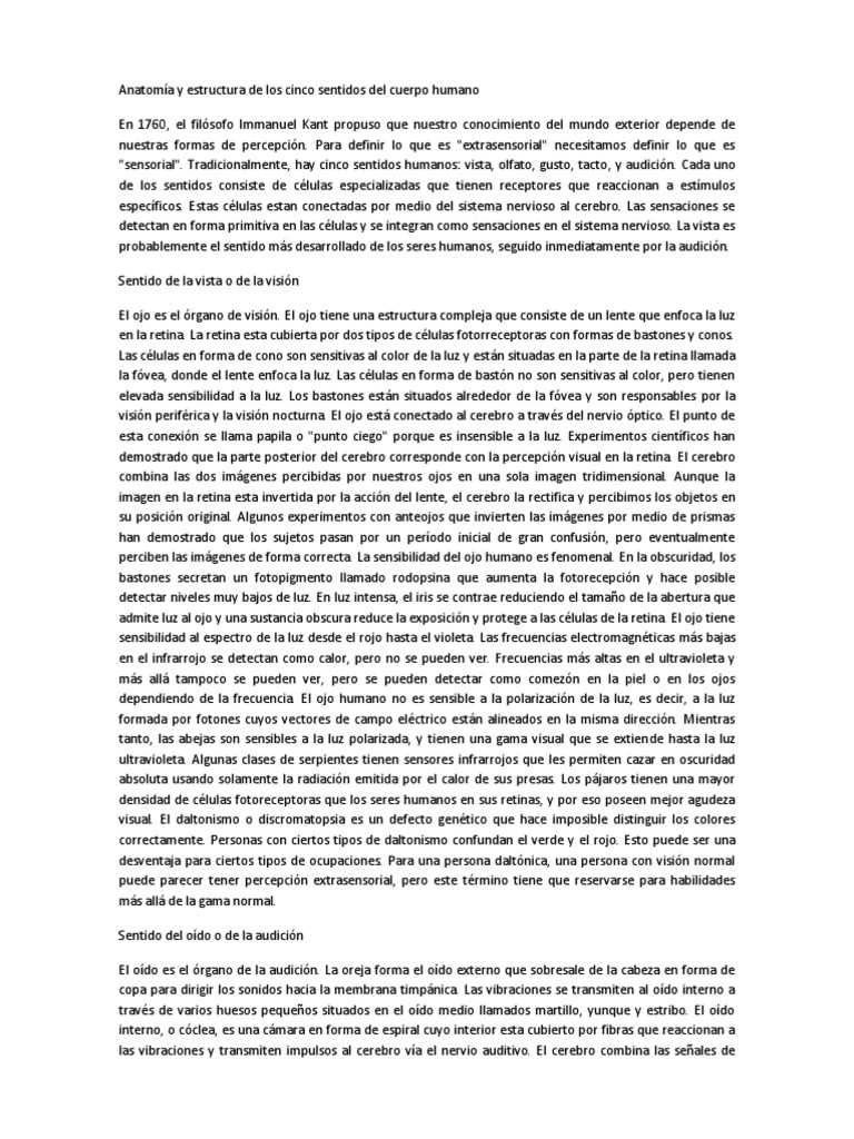 Anatomía Y Estructura De Los Cinco Sentidos Del Cuerpo Humano Pdf