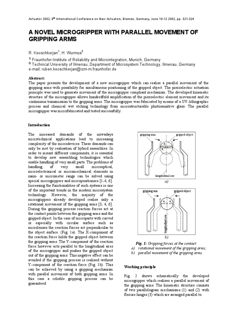 A Novel Micro Gripper With Parallel Movement of Gripping Arms PDF