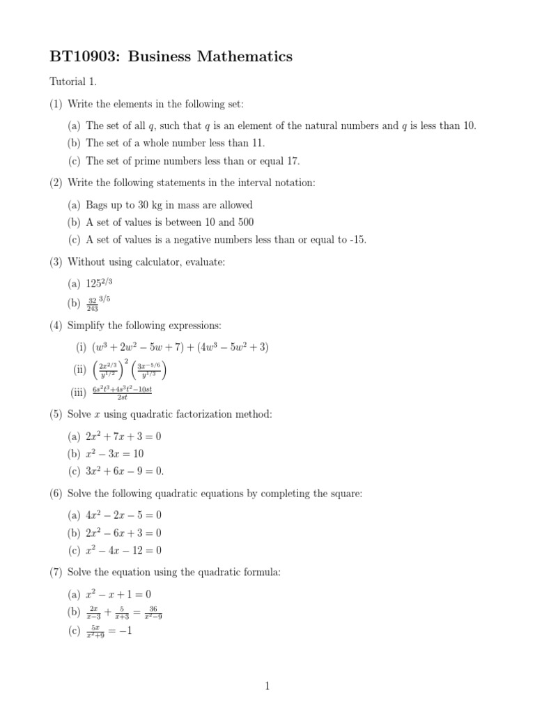 Business Mathematics Tutorial 1 | PDF | Computers