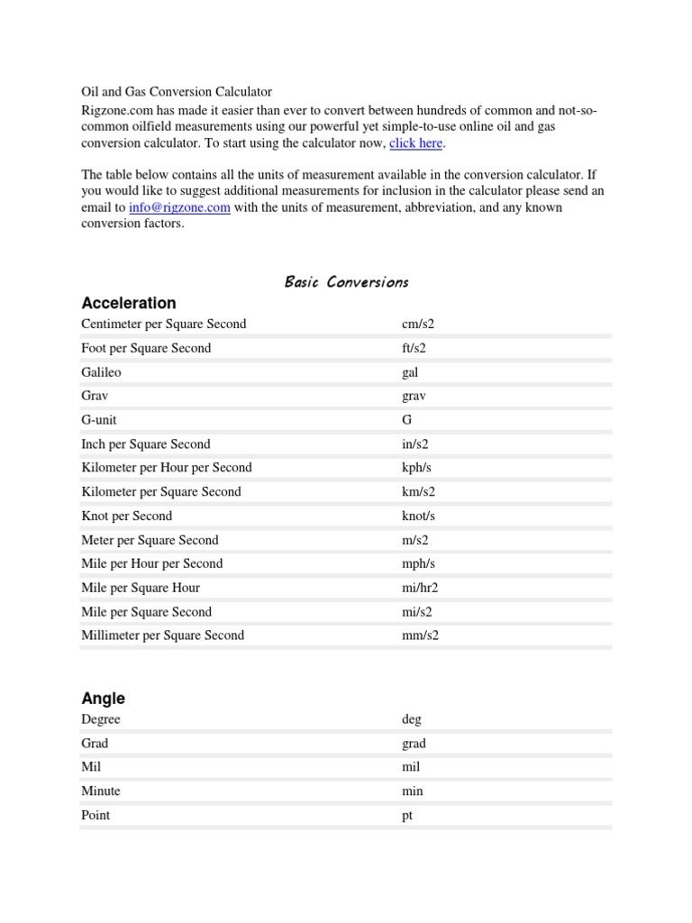 Oil and Gas Conversion Calculator PDF