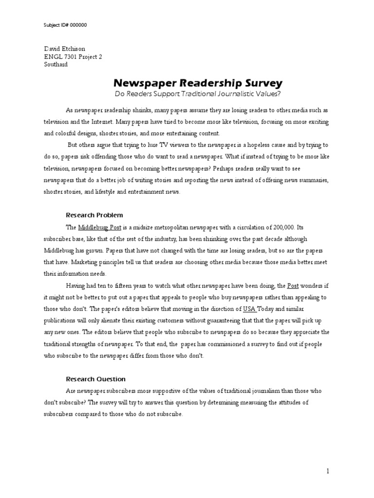 Newspaper Readership and Values Survey | PDF | Newspapers | Survey ...