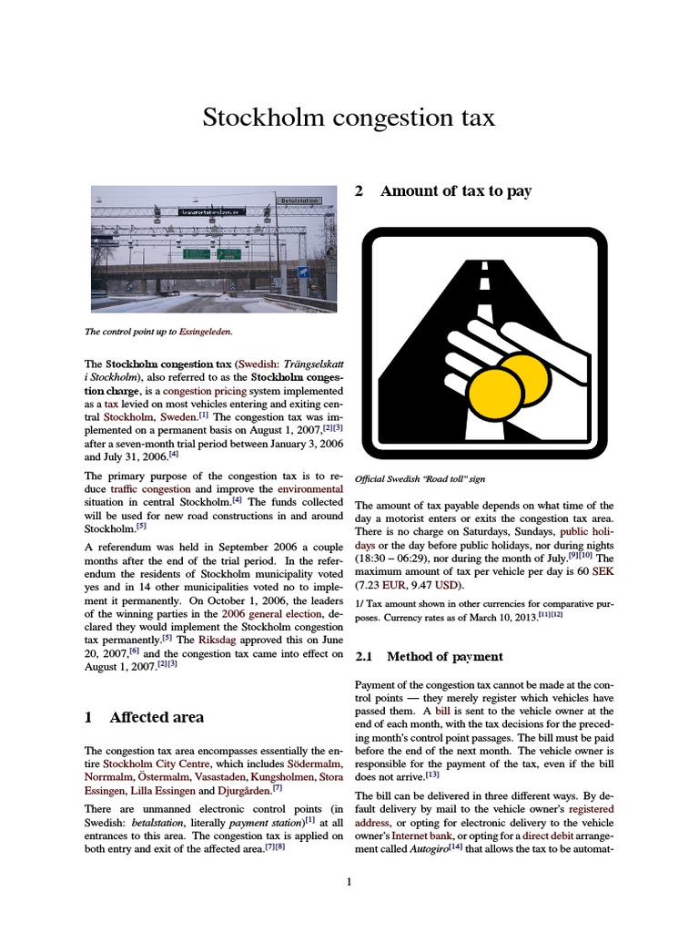 Stockholm Congestion Tax Road Transport Transport Economics