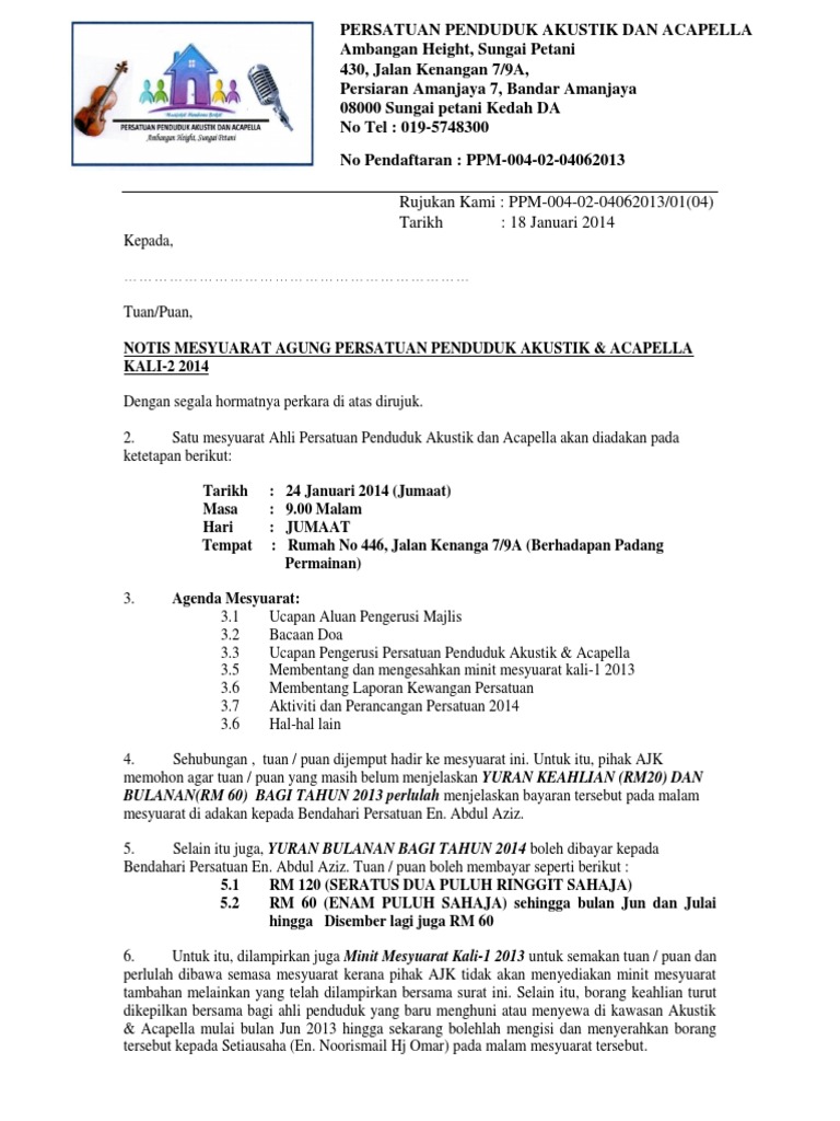 Notis Panggilan Mesyuarat Agung Kali 1 2014