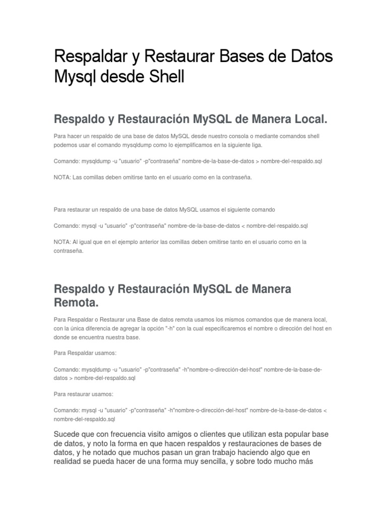Respaldo y Restauración de MySQL | PDF | Mi sql | SQL