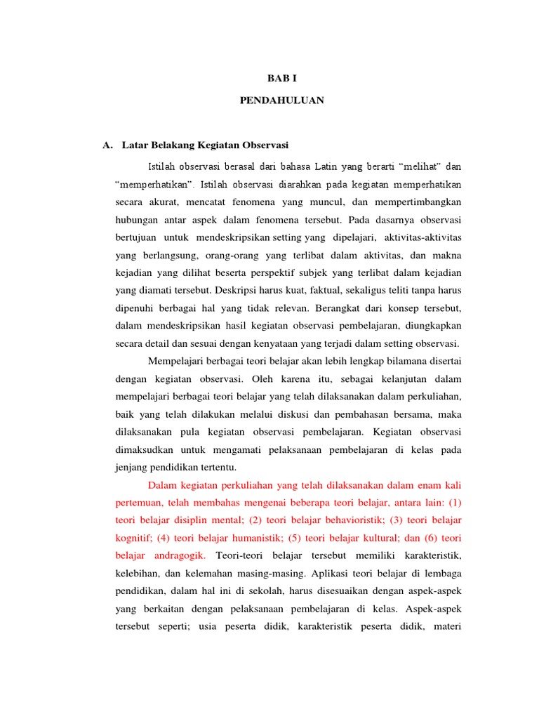 Latar Belakang Kegiatan Observasi