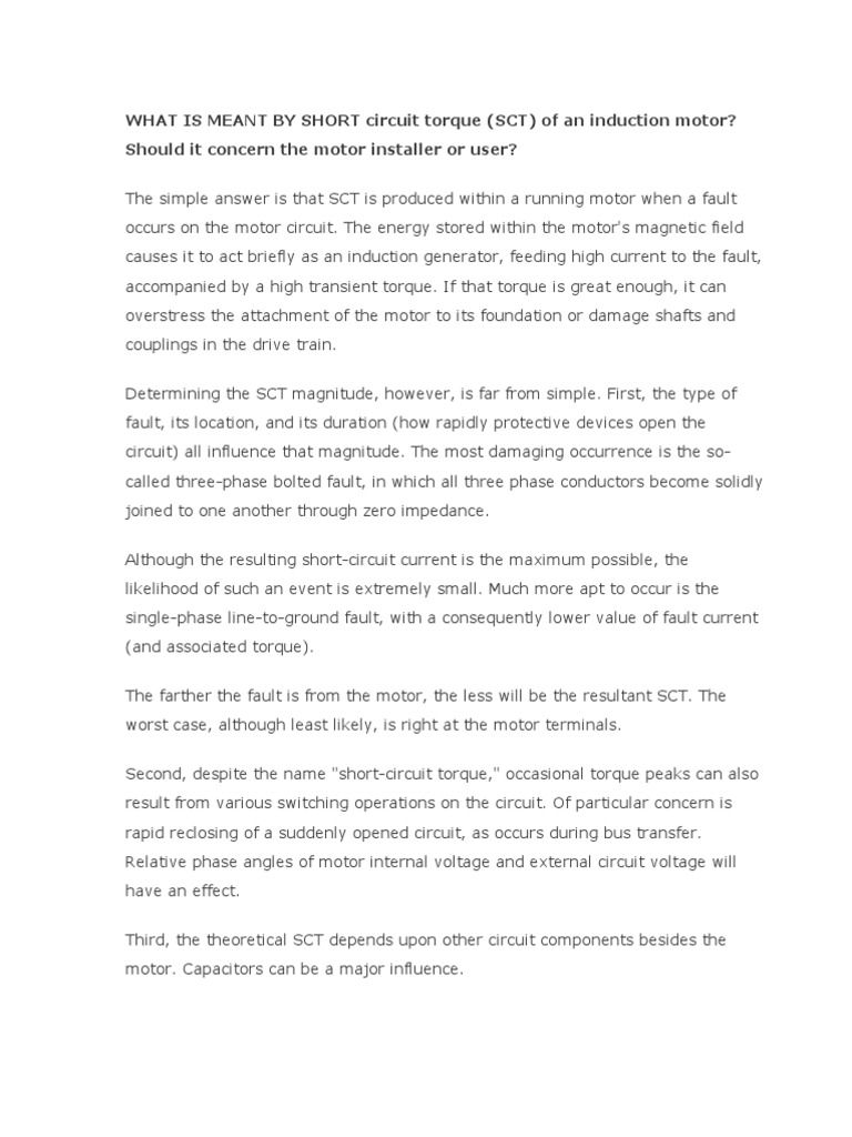 What Is Meant by Short Circuit Torque PDF Electric Power