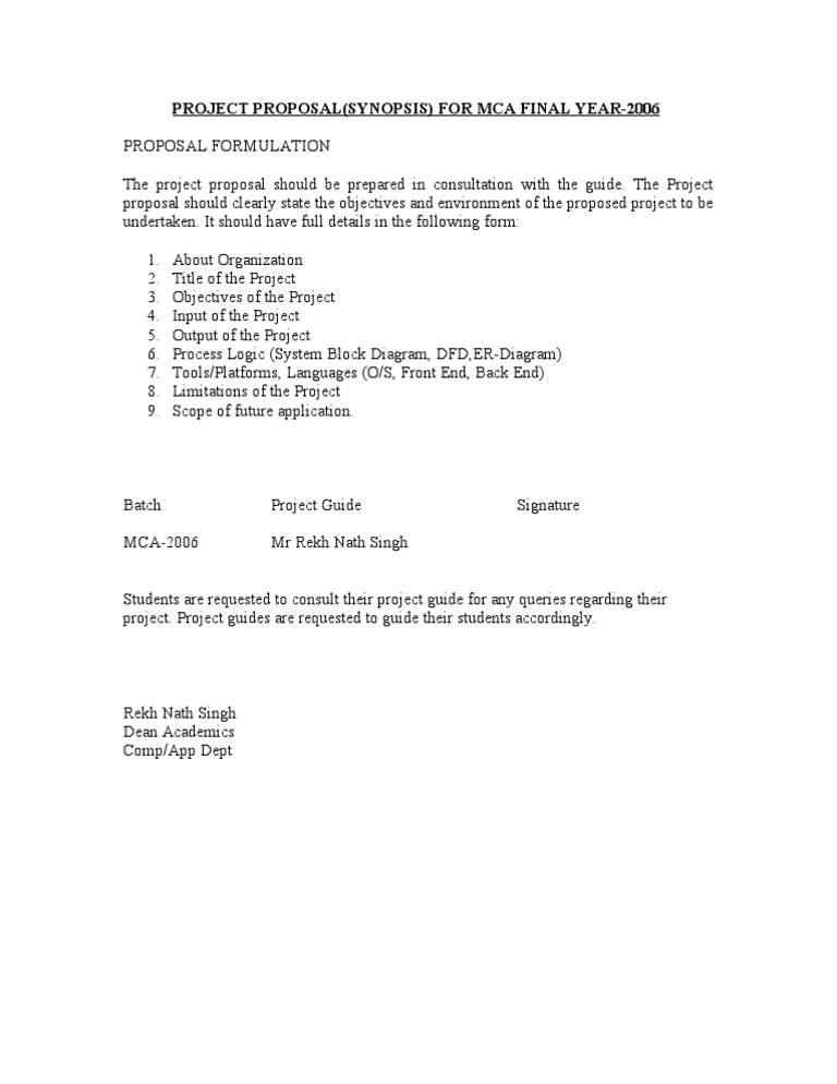 MCA Final Year Project Proposal Guide | PDF | Art