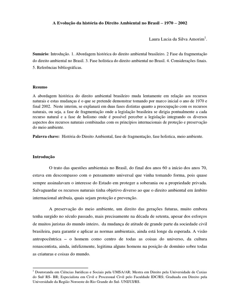Evolução do Direito Ambiental no Brasil | PDF | Direito Ambiental ...