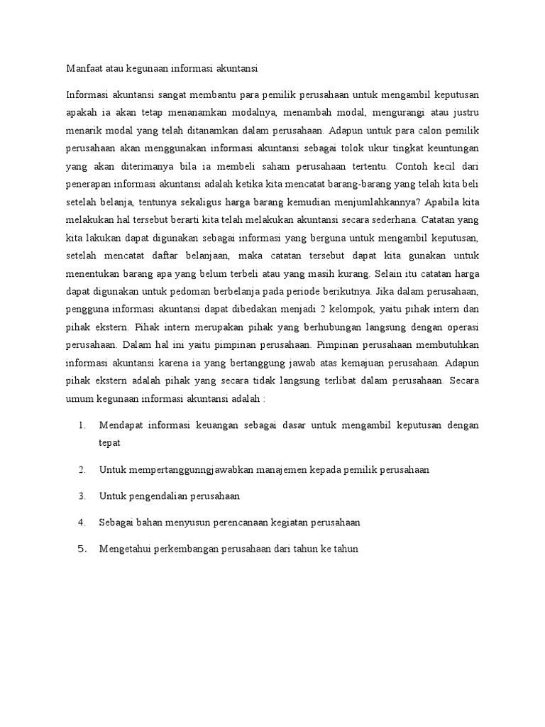 Manfaat Atau Kegunaan Informasi Akuntansi