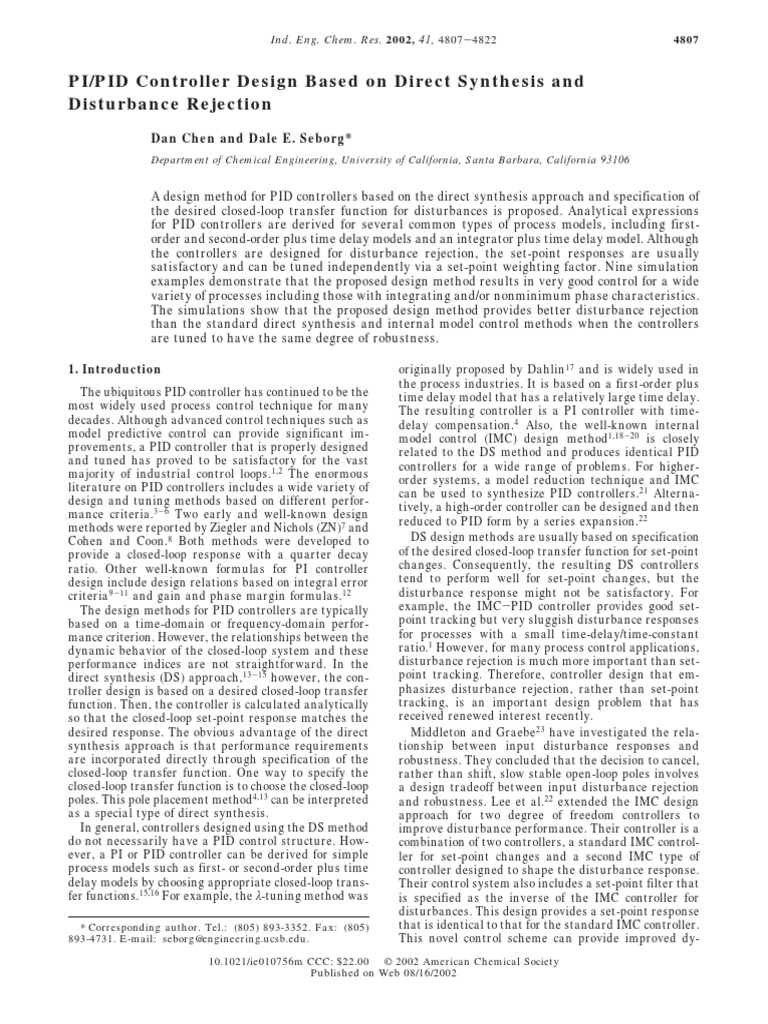 PI/PID Controller Design Based On Direct Synthesis and Disturbance ...