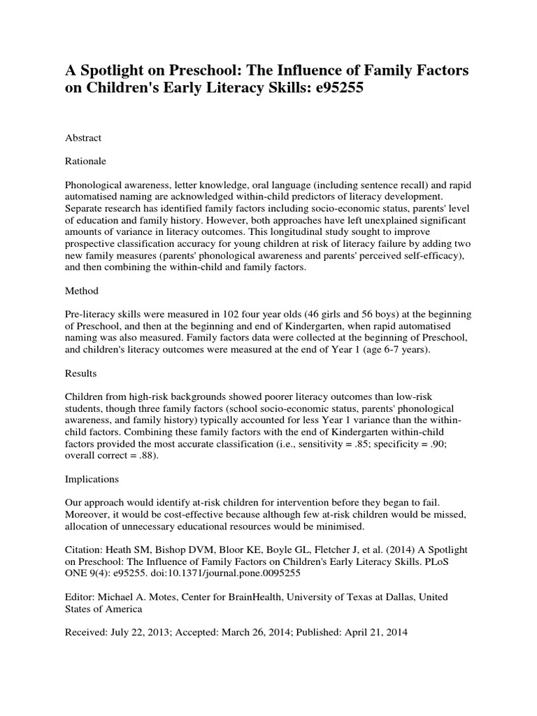 The Influence of Family Factors On Children Early Literacy Skills | PDF ...