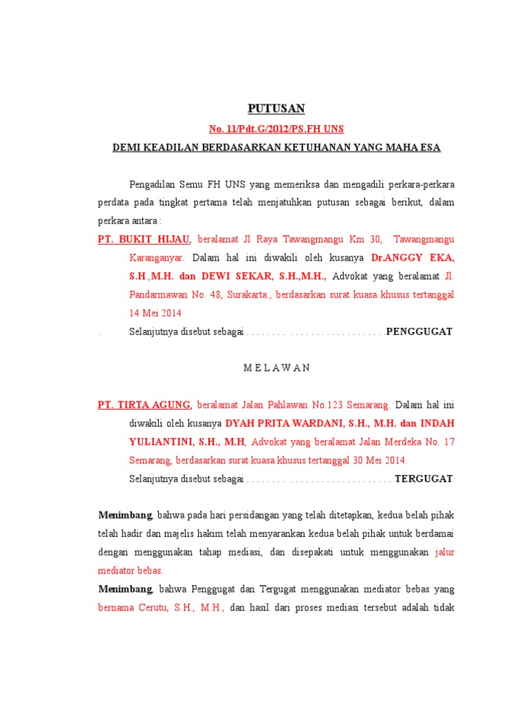 PUTUSAN WANPRESTASI
