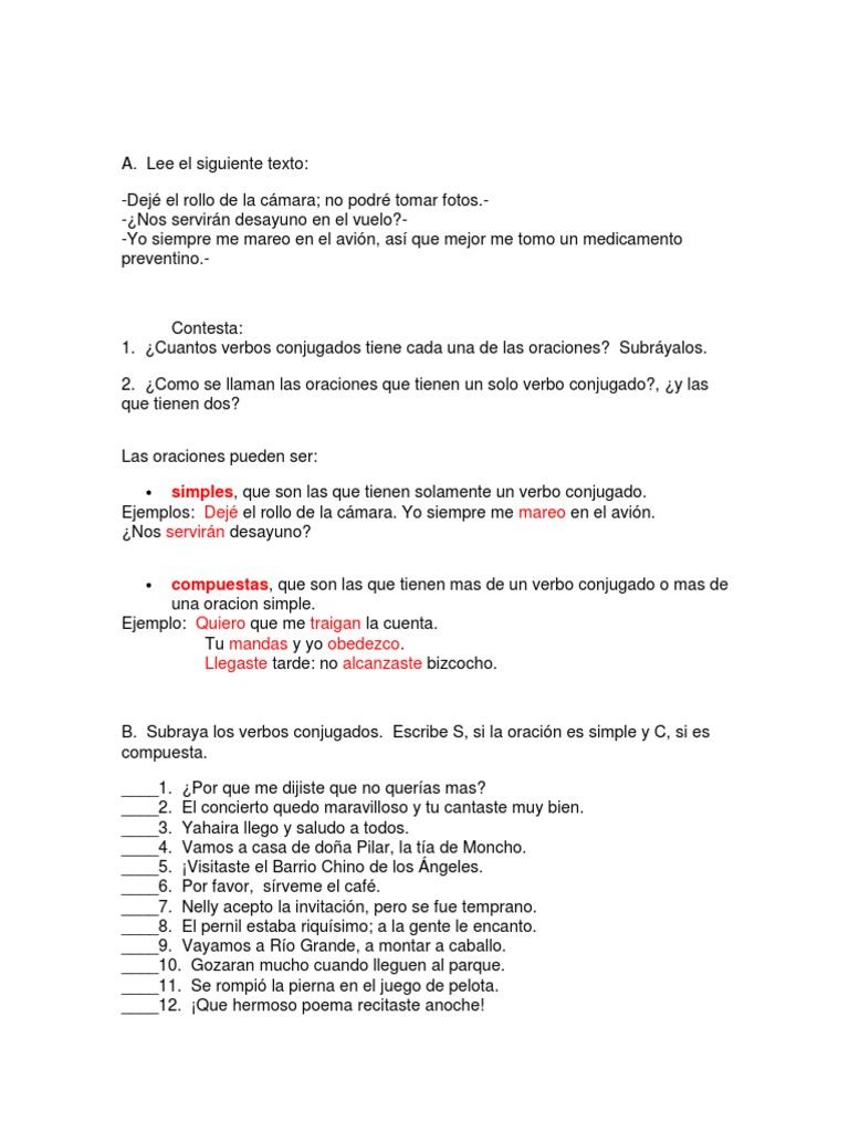 Ejercicios de Oraciones Simples y Compuestas | PDF | Oración ...
