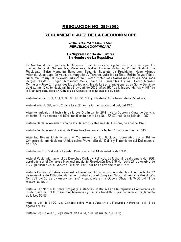 Reglamento Juez de Ejecución CPP 296-2005 | PDF | Castigos | Derecho penal