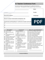 Parent Teacher Conference Form