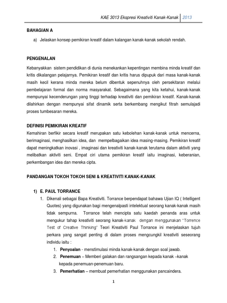 Assigment Kumpulan Ekspresi Kreativiti Kanak Kanak Pdf