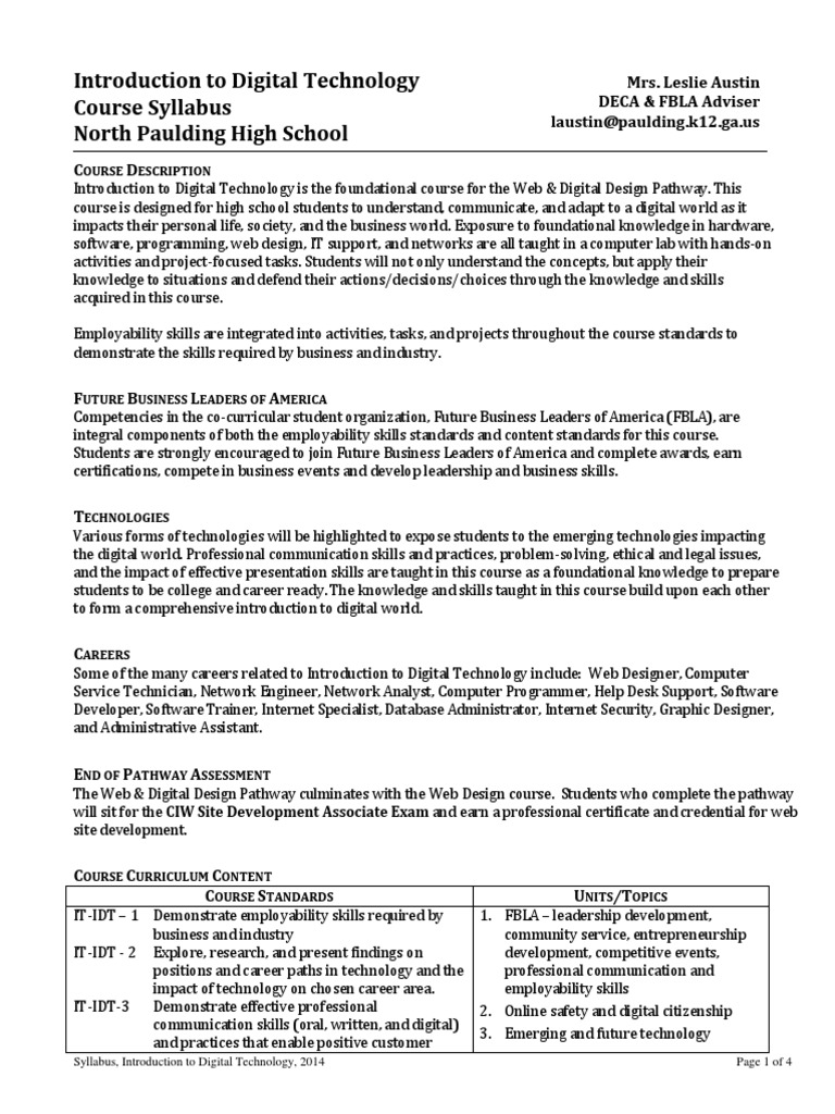 Introduction To Digital Technology Syllabus - Austin | PDF | World Wide
