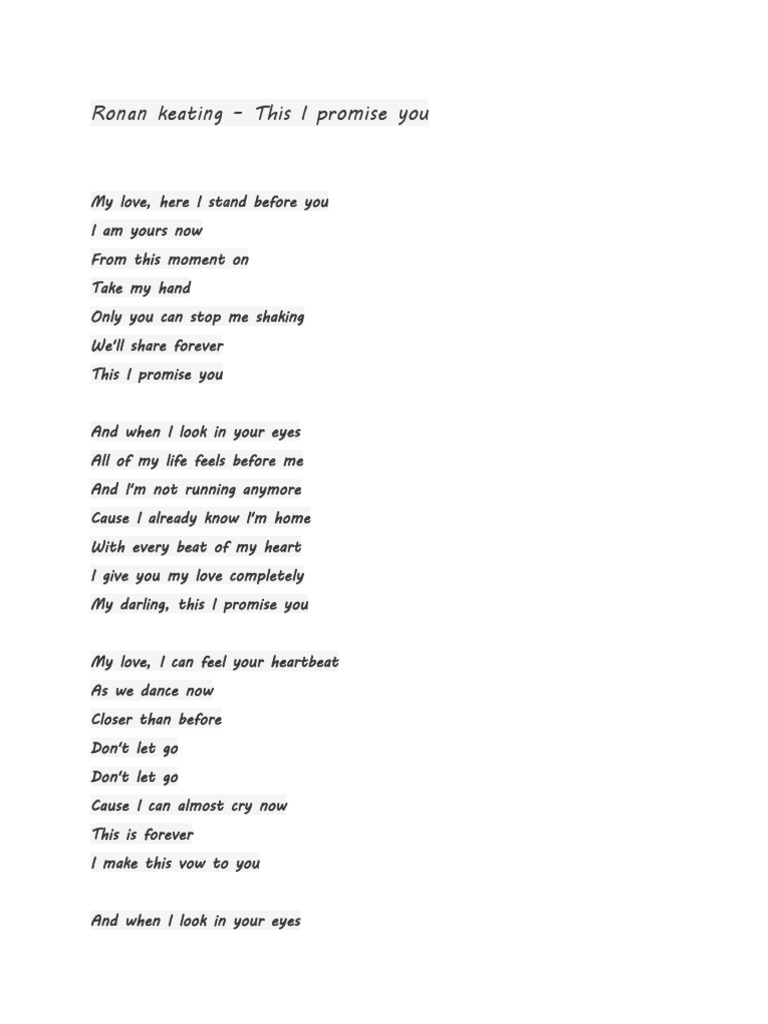 Ronan Keating When You Say Nothing At All Text