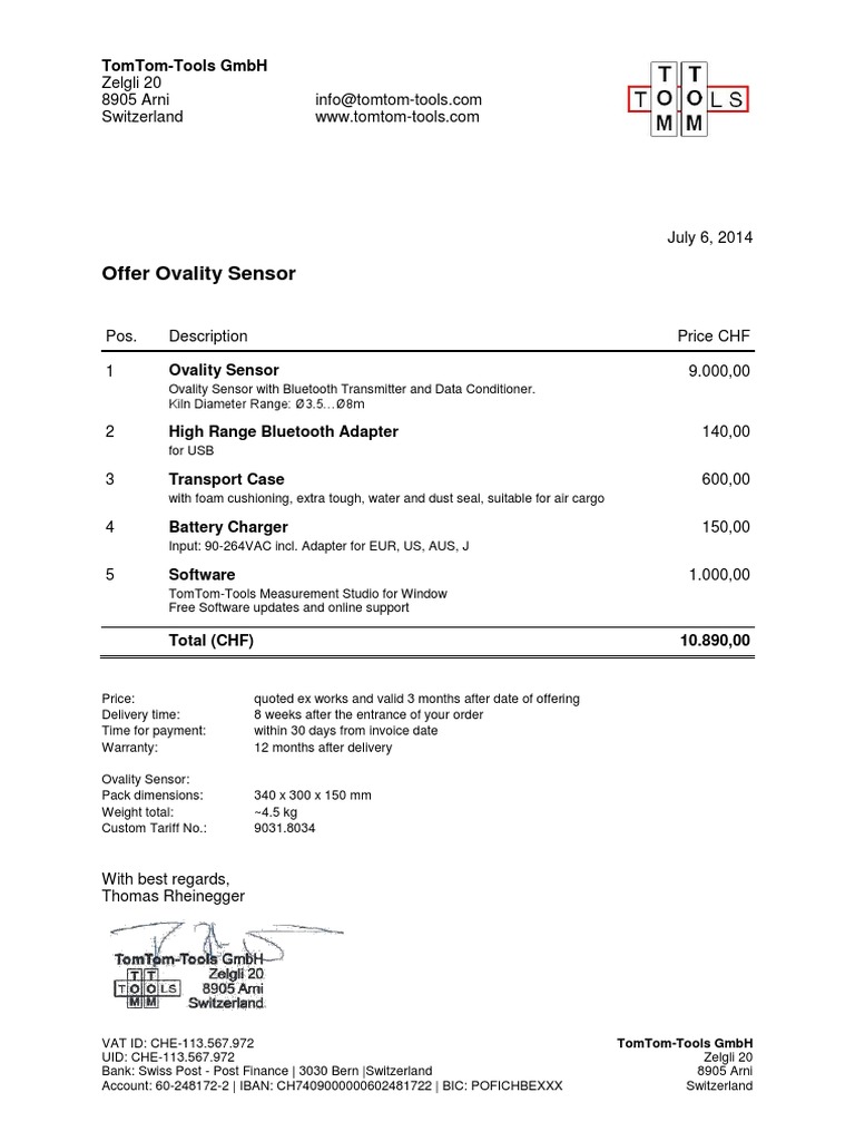 Ovality Sensor Offer and Pricing | PDF | Business