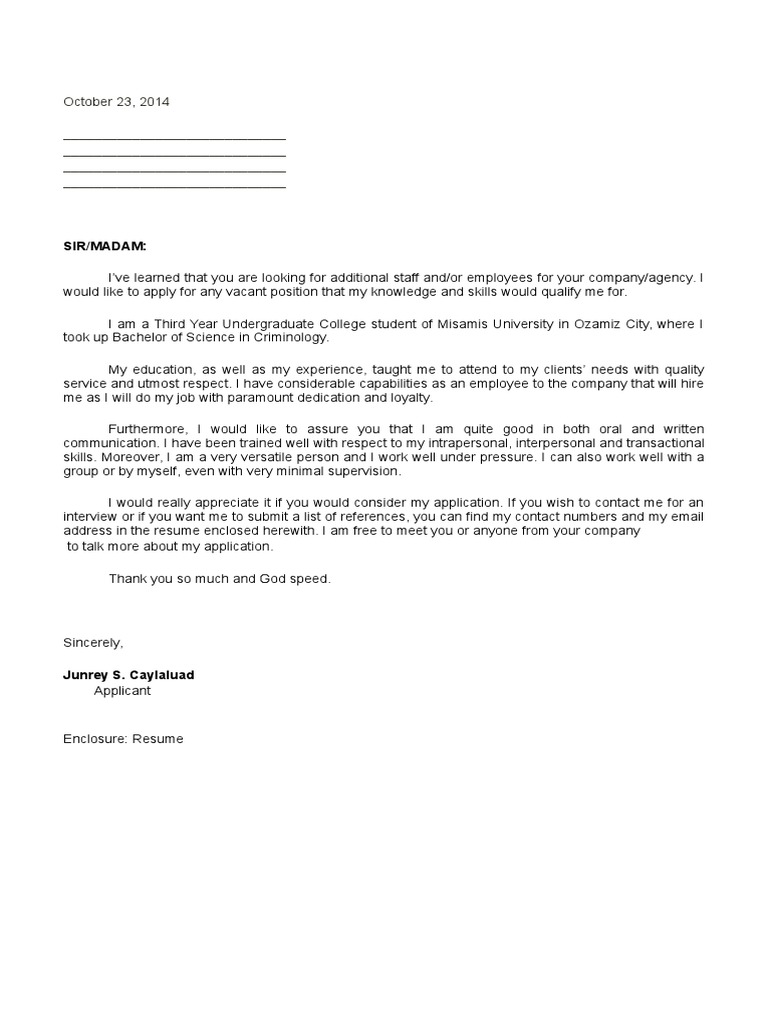 Sample Application Letter | PDF