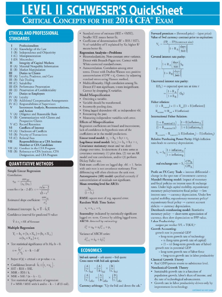 Cfa Level Ii Formula Sheet