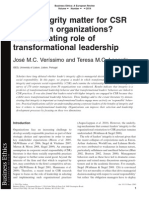 Does Integrity Matter For CSR Practice in Organizations? The Mediating Role of Transformational Leadership