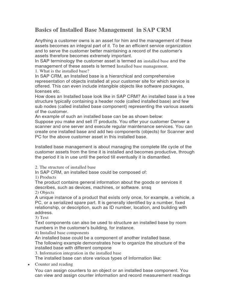 Basics of Installed Base Management in SAP CRM Download Free PDF