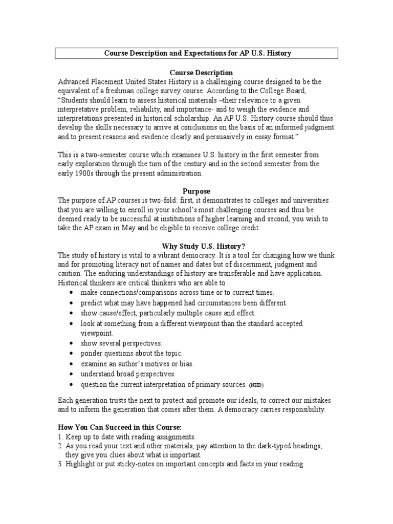 AP U.S. History Course Overview | PDF | Advanced Placement | Cognition