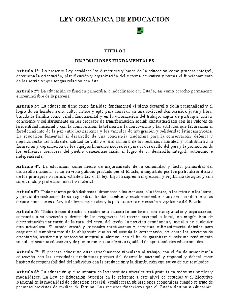 Ley Organica de Educacion PDF | PDF