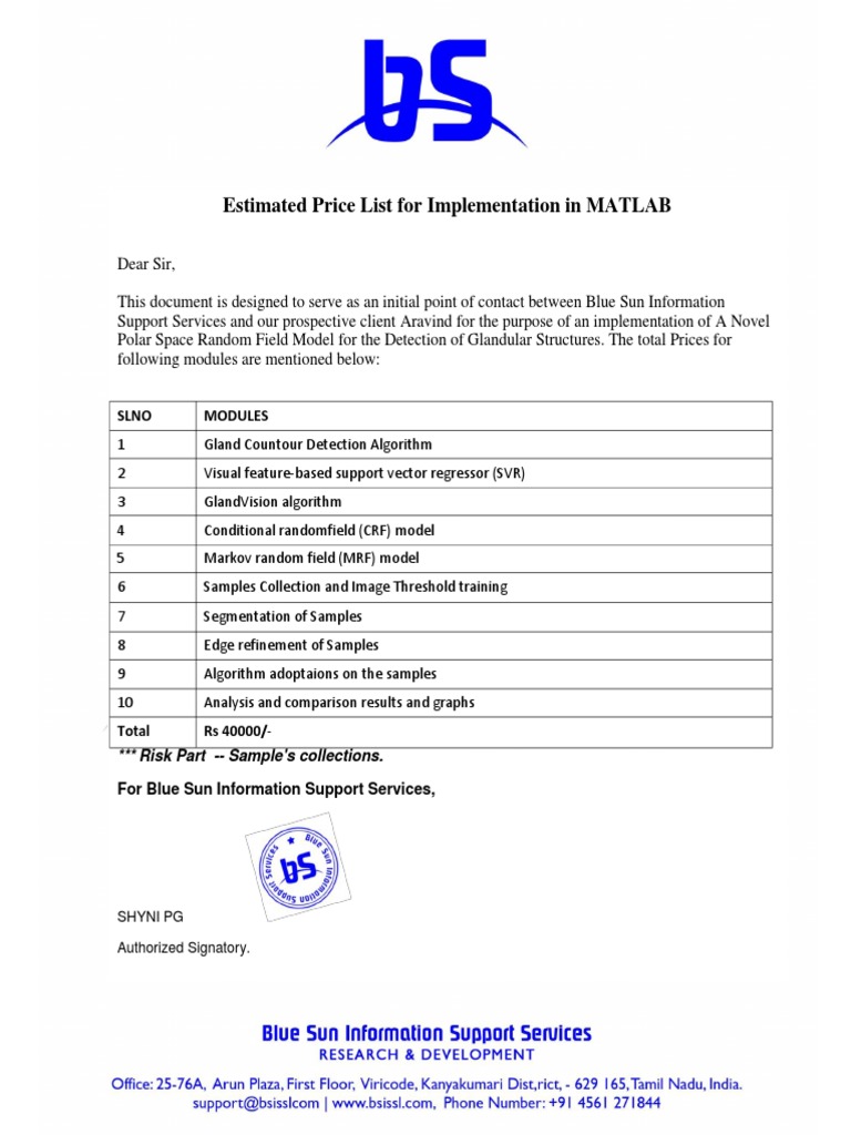 Estimated Price List For Implementation in MATLAB: Slno Modules | PDF ...