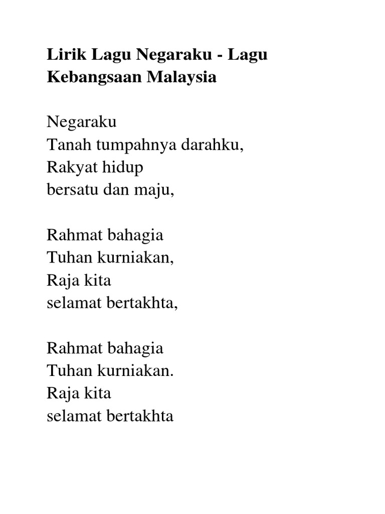 Lirik Lagu Kebangsaan Malaysia Fundacionfaroccr