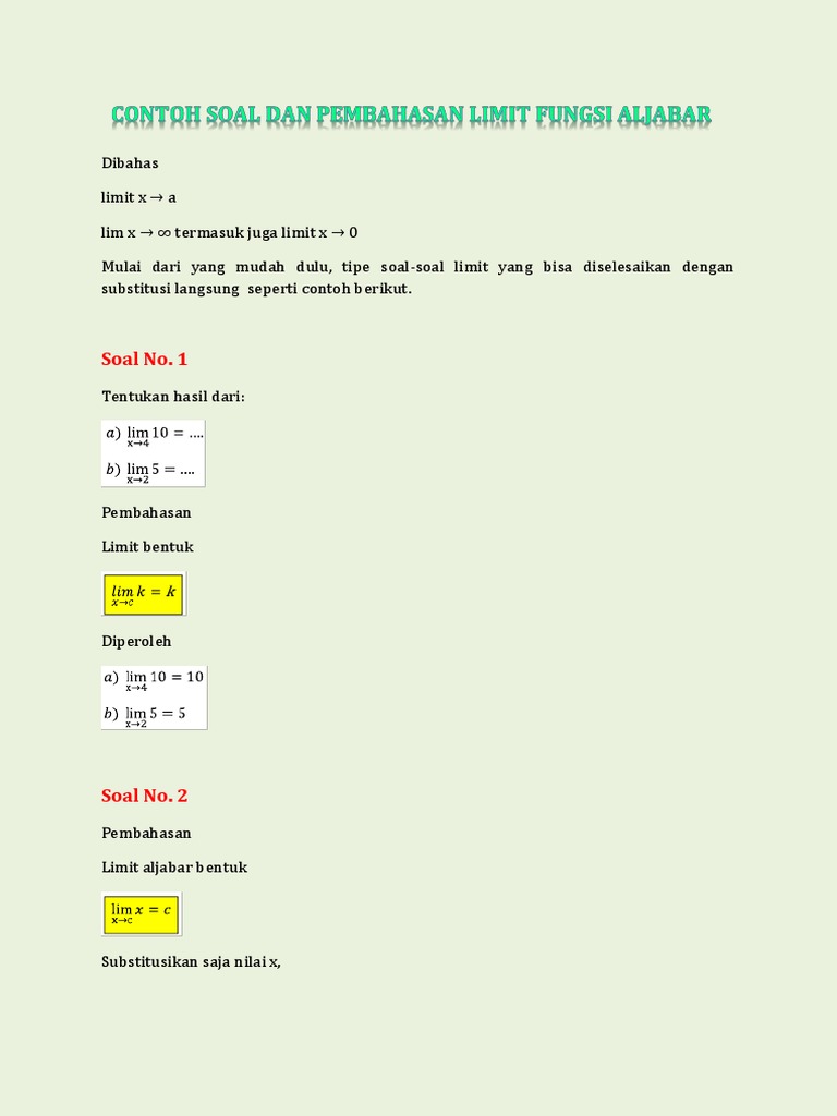 Contoh Soal Limit Tak Hingga Bentuk Akar Dan Pecahan ...