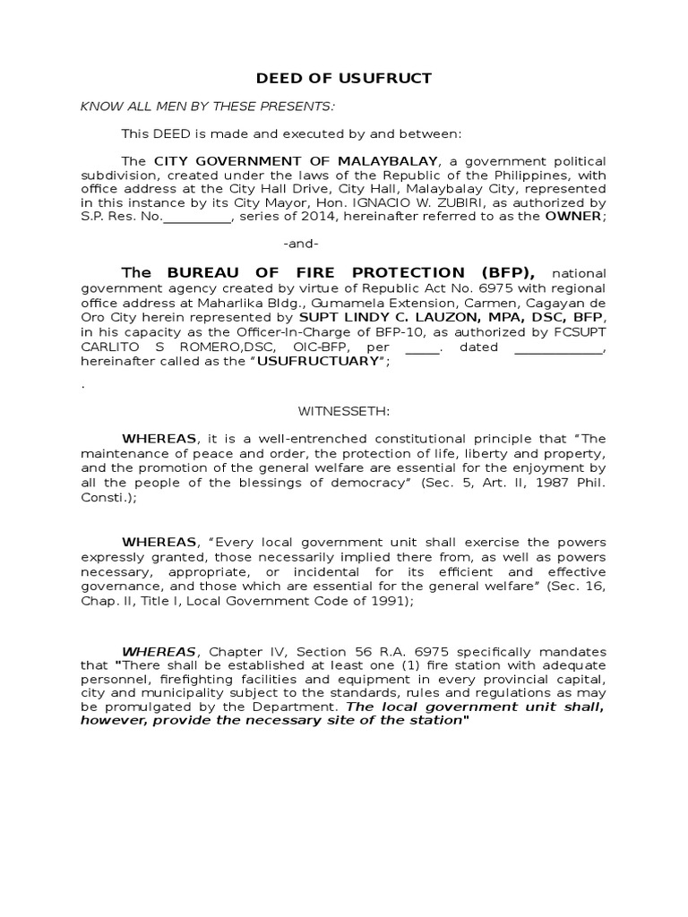 Deed of Usufruct | Constitutional Law | Common Law