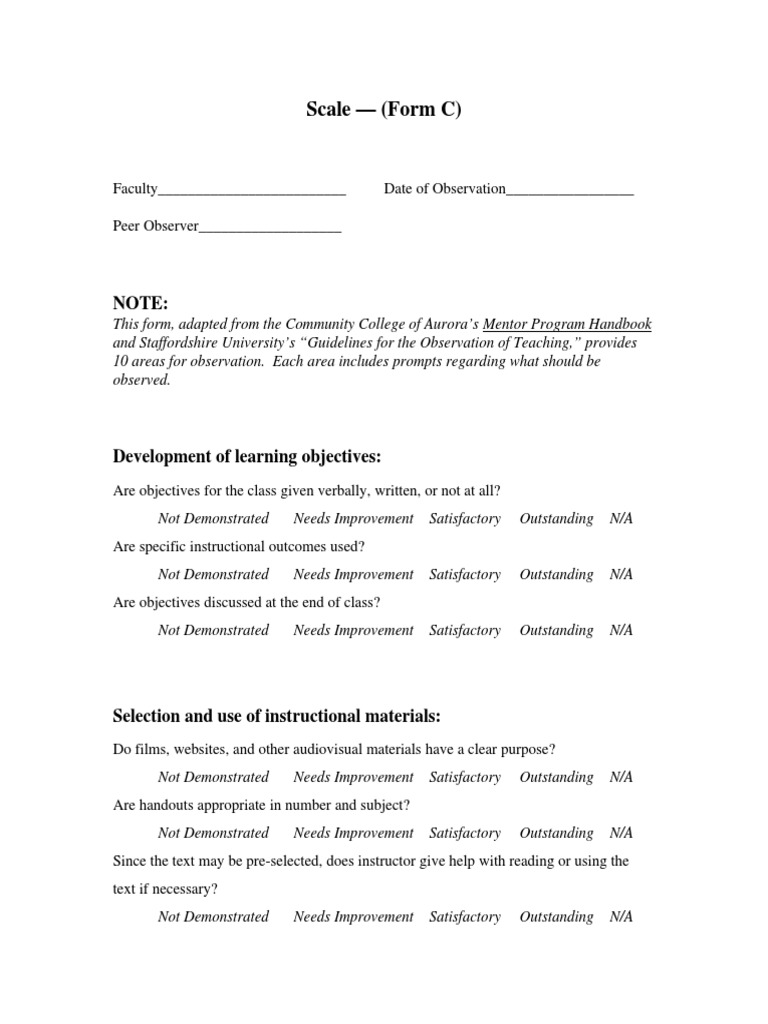 Classroom Observation Form C | PDF | Career & Growth | Self-Improvement