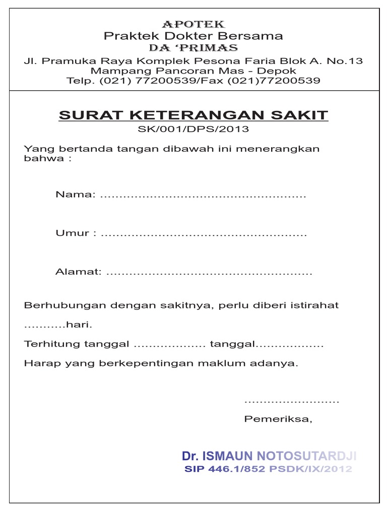 Contoh Surat Keterangan Sakit Dari Dokter Kumpulan Ilmu