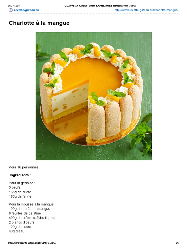 Charlotte A La Mangue Recette Illustree Simple Et Facilerecette Gateau Pdf Creme Fouettee Desserts