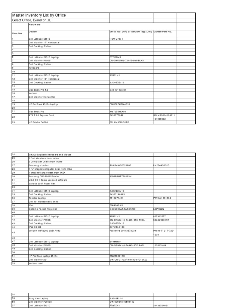 Master Inventory List by Office | PDF | Laptop | Macintosh