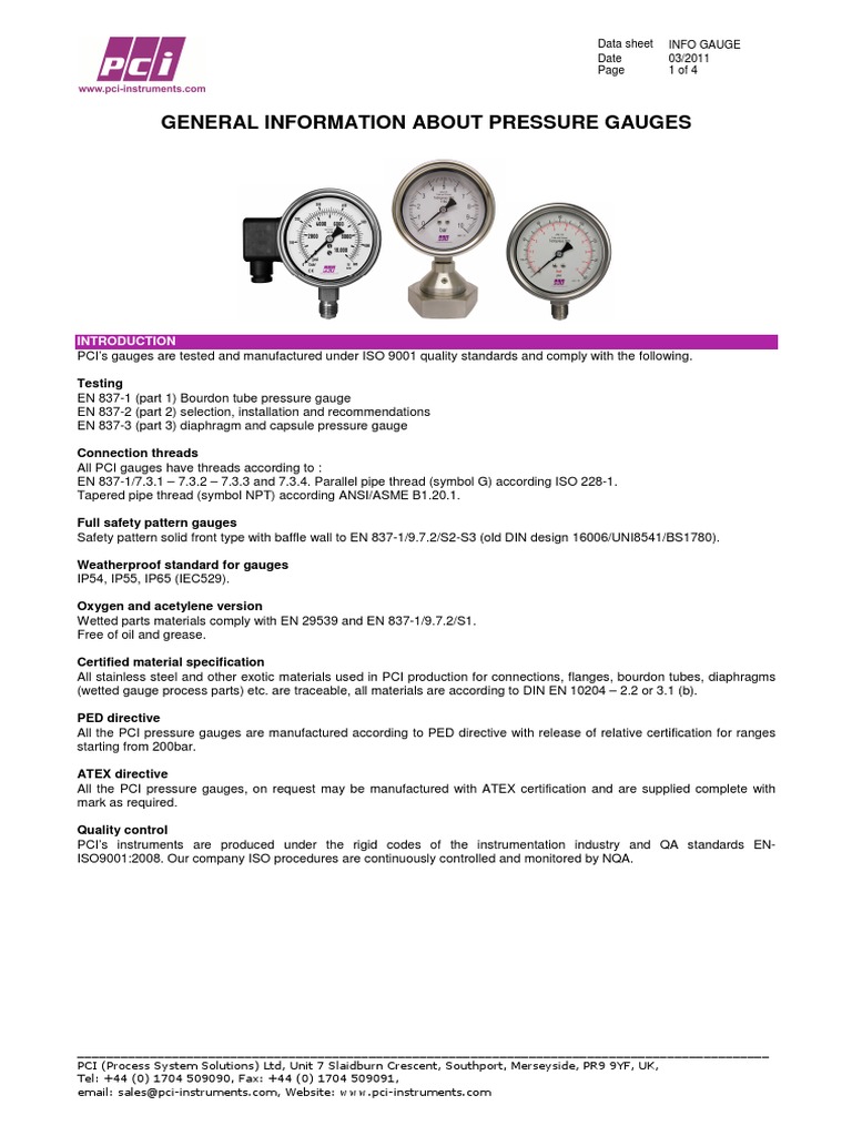 PCI Pressure Gauge Technical Overview | PDF | Pressure Measurement ...