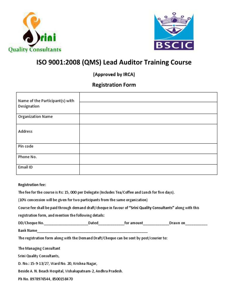 ISO 9001 Lead Auditor Course Registration | PDF