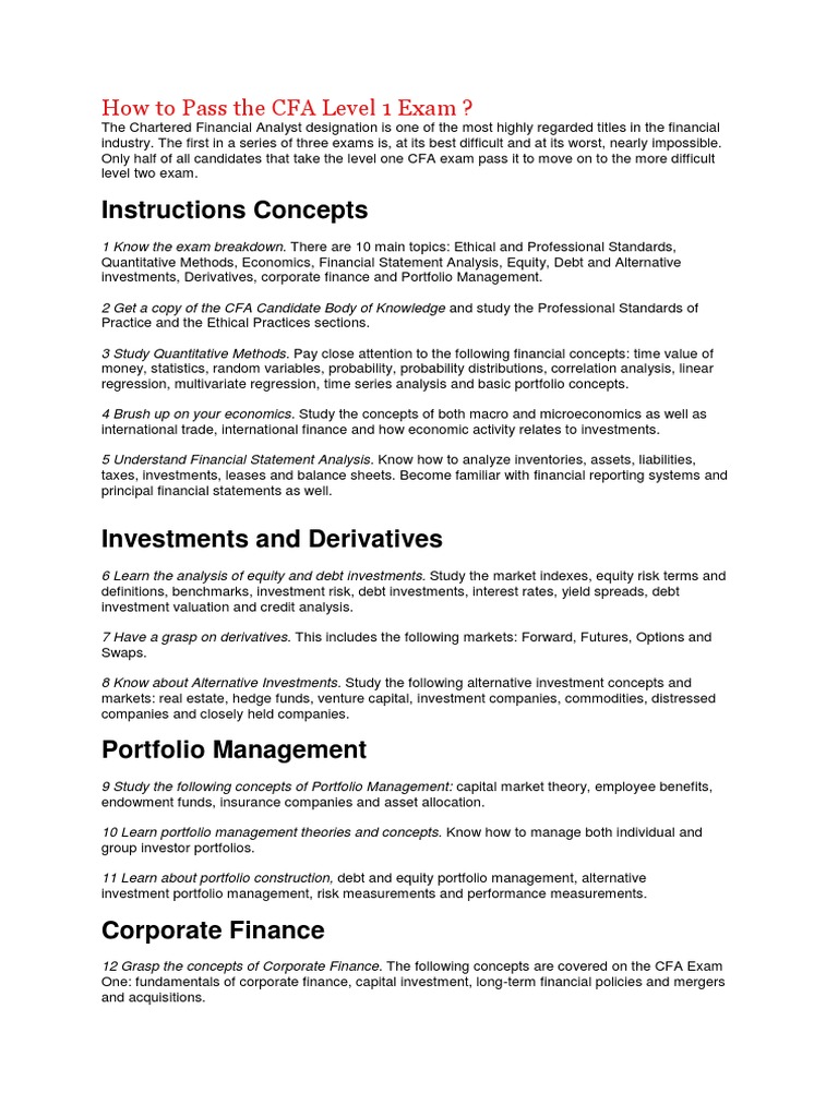 How To Pass The CFA Level 1 Exam | PDF | Investment Management ...