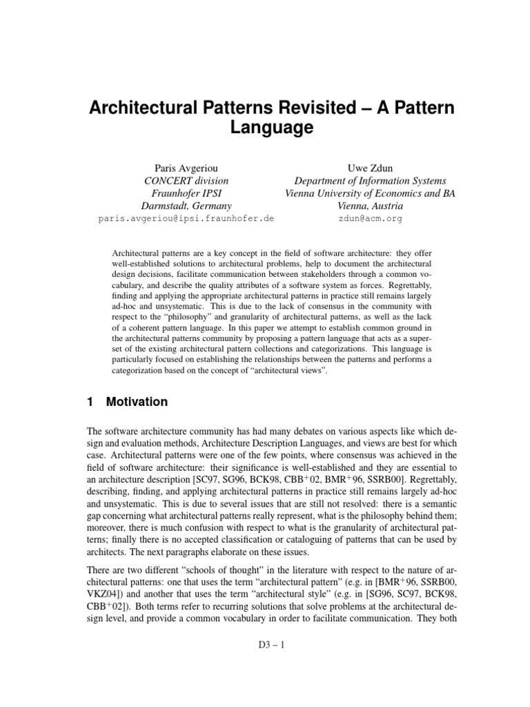 Architectural Patterns Revisited - A Pattern Language | PDF | Software ...