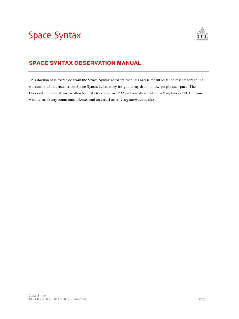 Space Syntax Observation Manual | PDF | Time | Space
