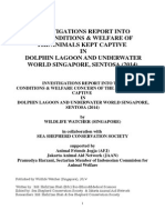 Investigation Report Into the Conditions & Welfare of the Animals Kept Captive in Dolphin Lagoon and Underwater World Singapore, Sentosa (2014)