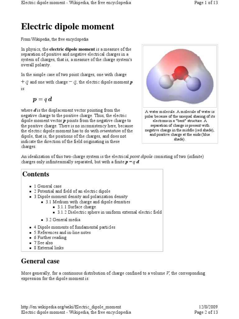Electric Dipole Moment | PDF | Theoretical Physics | Physical Quantities