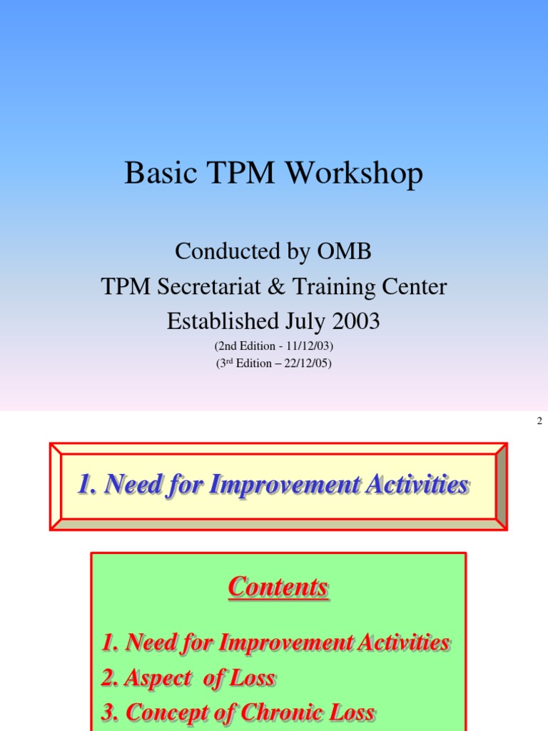 Basic TPM Workshop (Rev1) | PDF | Risk | Safety