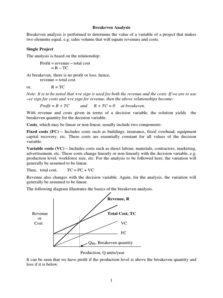 Breakeven Analysis for Project Costs | PDF | Business Economics ...
