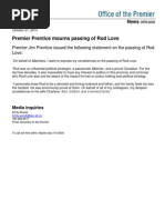 Download Premier statement on passing of Rod Love by Alberta Premiers Communications Office SN244625169 doc pdf