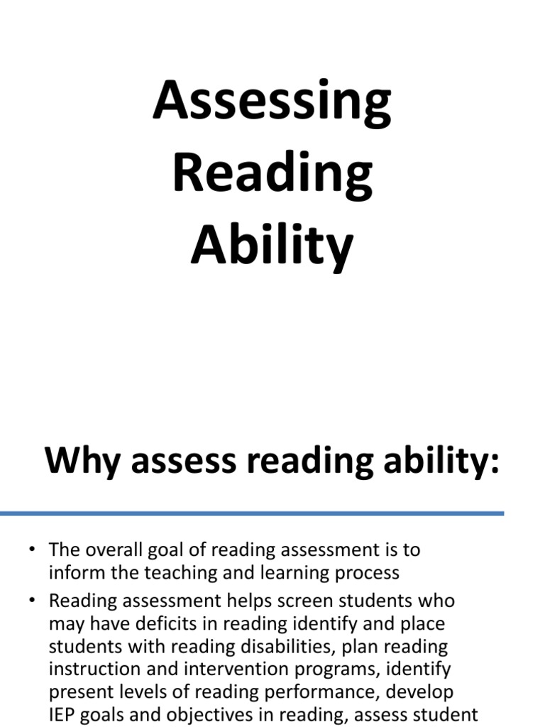 Reading Ability Assessment Guide | PDF | Reading Comprehension ...