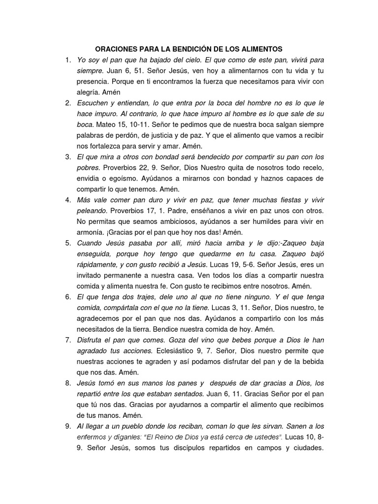 Oraciones para La Bendición de Los Alimentos | PDF | orador del Señor ...