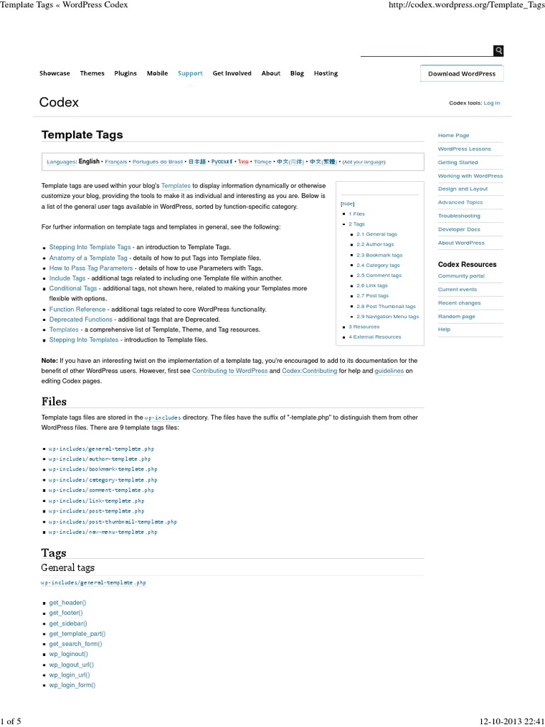 WordPress Template Tags Guide | PDF | Software Development | Communication